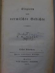 Cl 667 b,1: Elegien und vermischte Gedichte : Erstes Bändchen (1806)