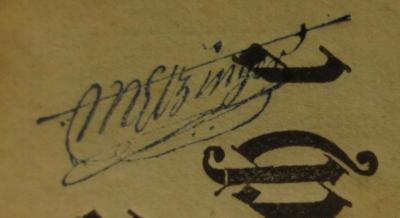 Cl 659: Poetische Versuche in drey Büchern (1761);- (Metzinger, [?]), Von Hand: Autogramm, Name; 'Metzinger'. 