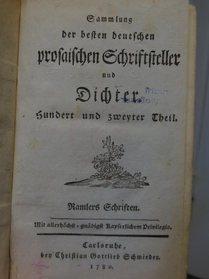 Cl 672 1-5: Sammlung der besten deutschen prosaischen Schriftsteller und Dichter (1780)