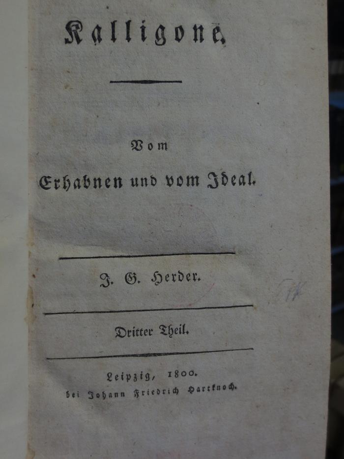 Cl 124 3: Kalligone : vom Erhabnen und vom Ideal : Dritter Theil (1800);- (unbekannt), Von Hand: Notiz; 'Erk.'. 