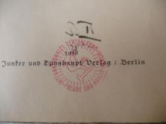 - (Internationales Zentralbüro Freude und Arbeit (Berlin)), Stempel: Ortsangabe, Name, Notiz, Signatur; 'Internationales Zentralbüro Berlin - Arbeit und Freude
IV a 446
38/301'. 