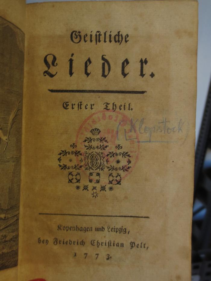 Cl 265 1.2.: Geistliche Lieder : Erster Theil (1773)