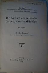 Asch4369 : Die Stellung des Aristoteles bei den Juden des Mittelalters (1911)