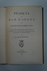 Asch4377 : Pesikta des Rab Kahana : Das ist die älteste in Palästina redigierte Haggada. Nach der Buberschen Textausgabe zum ersten Male ins Deutsche übertragen und mit Einleitung und Noten versehen (1885)