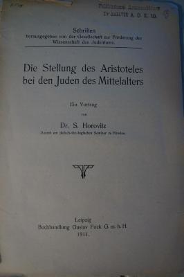 Asch4369 : Die Stellung des Aristoteles bei den Juden des Mittelalters (1911)