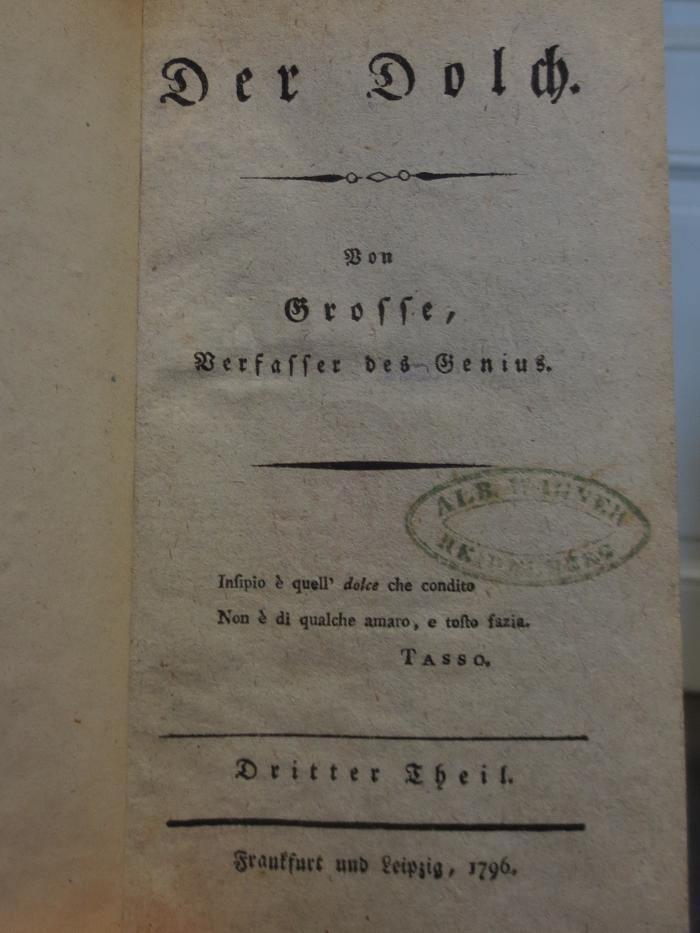 Cl 24 3.4, 2. Ex.: Der Dolch : Dritter Theil (1796)