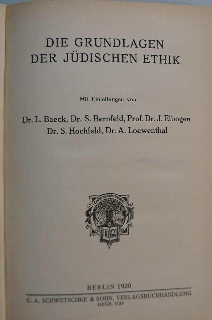 27A.001641 : Die Grundlagen der jüdischen Ethik (1920)