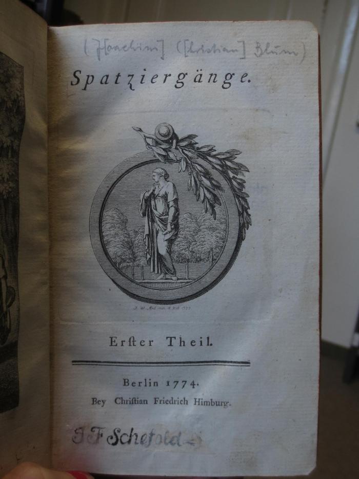 Cl 742 1.2: Spatziergänge : Erster Theil (1774)