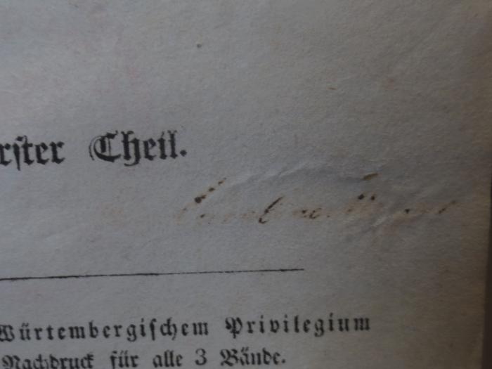 Cl 913 1: Goethe's Briefwechsel mit einem Kinde : seinem Denkmal : Erster Theil (1835);- (Meyer, Caroline), Radiert / Rasiert: Autogramm, Name; 'Caroline Meyer.'. 