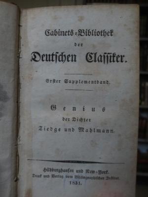 Cl 906: Cabinets-Bibliothek der deutschen Classiker : Erster Supplementband (1831)