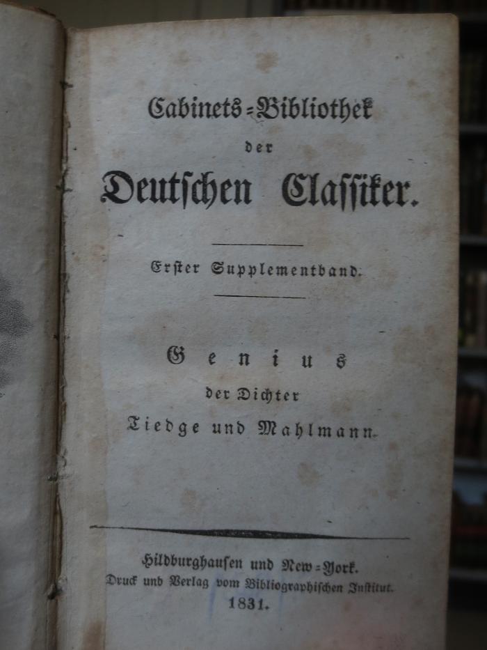 Cl 906: Cabinets-Bibliothek der deutschen Classiker : Erster Supplementband (1831)