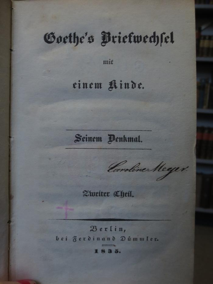 Cl 913 2: Goethe's Briefwechsel mit einem Kinde : Seinem Denkmal : Zweiter Theil (1835)