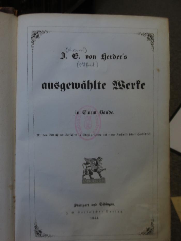 Cl 1032 1-2: J. G. von Herder's ausgewählte Werke (1844)