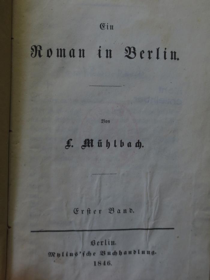 Cm 2816 1: Ein Roman in Berlin : Erster Band (1846)