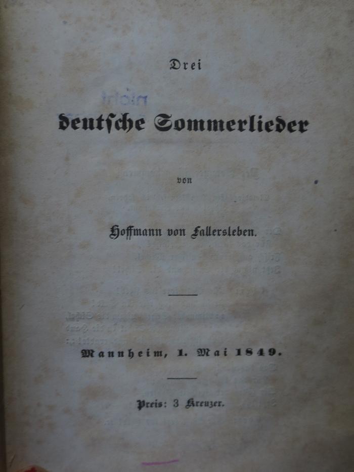 Cm 2397: Drei deutsche Sommerlieder (1849)