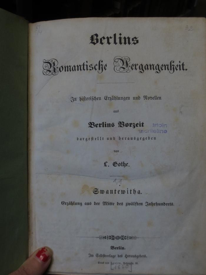 Cm 2661 1, 1-3: Berlins romantische Vergangenheit : In historischen Erzählungen und Novellen aus Berlins Vorzeit ([1850])