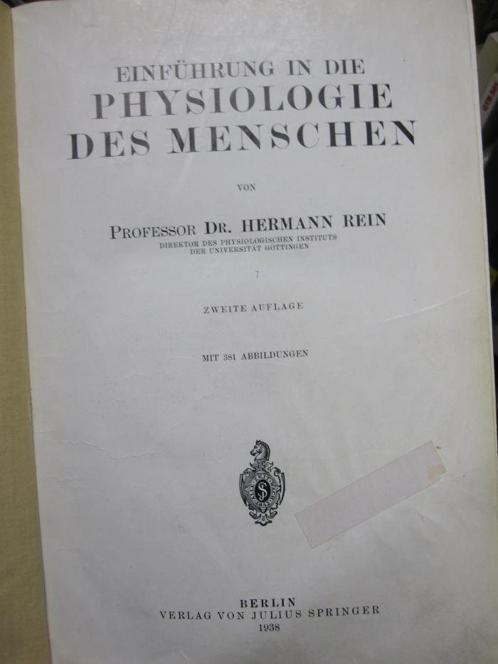 Ki 216 b 3. Ex.: Einführung in die Physiologie des Menschen (1938)