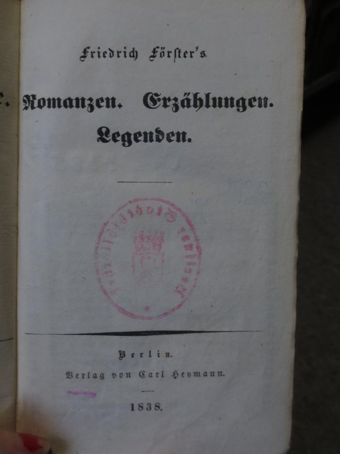 Cm 3385 1.2: Romanzen : Erzählungen : Legenden (1838)