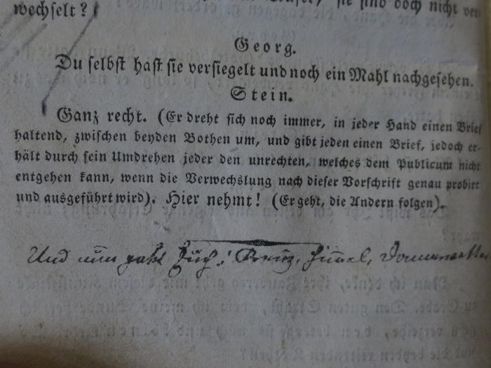 Cm 4266: Das Käthchen von Heilbronn : Großes romantisches Ritterschauspiel in fünf Aufzügen : Nebst einem Vorspiele in einem Aufzuge, genannt : Das heimliche Gericht (1834);- (unbekannt), Von Hand: Notiz. 