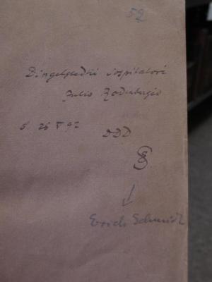 Cm 3927: Das Haus des Barnevelsdt : Trauerspiel in fünf Aufzügen : Bühnen-Handschrift  (um 1850);- (Dingelstedt, Franz von;Schmidt, Erich), Von Hand: Name, Datum, Initiale; 'Dingelstedtii hospitatori
Julius Rodenberg
b. 26 V 92 DDD
ES

Erich Schmidt'. ;- (Schmidt, Erich), Von Hand: Name; 'Erich Schmidt'. 