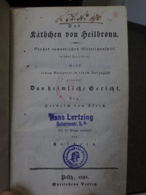 Cm 4266: Das Käthchen von Heilbronn : Großes romantisches Ritterschauspiel in fünf Aufzügen : Nebst einem Vorspiele in einem Aufzuge, genannt : Das heimliche Gericht (1834);- (unbekannt), Von Hand: Nummer; '51'. 