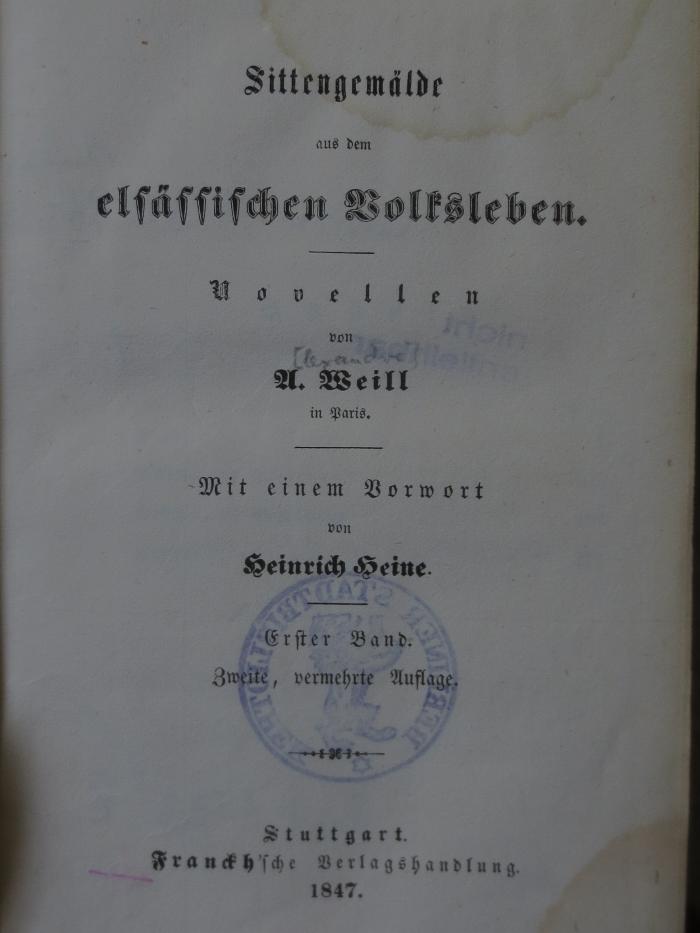 Cm 4309 b, 1.2.: Sittengemälde aus dem elsässischen Volksleben : Novellen (1847)