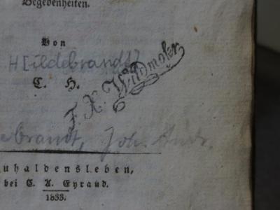 - (Wildmoser, Franz Xaver), Stempel: Name; 'F. X. Wildmoser'.  (Prototyp);Cm 8417: Zeichnungen aus dem Leben berühmter Abentheurer : Ein Beitrag zur Geschichte wirklicher Begebenheiten (1833)