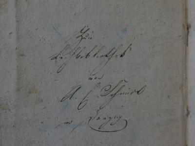 Cm 7652: Salardo der Schreckliche : Eine schauderhafte Erzählung aus Lorenzo's Papieren (1829);- (Schmidt, A. F.[?] (Leihbibliothek)), Von Hand: Name, Ortsangabe; 'Zur Leihbibliothek von A. F. Schmidt in [...]zig'. 