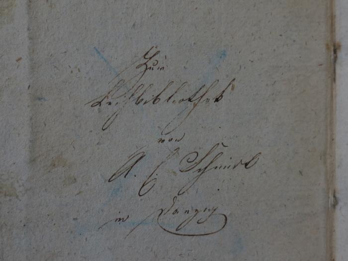 Cm 7652: Salardo der Schreckliche : Eine schauderhafte Erzählung aus Lorenzo's Papieren (1829);- (Schmidt, A. F.[?] (Leihbibliothek)), Von Hand: Name, Ortsangabe; 'Zur Leihbibliothek von A. F. Schmidt in [...]zig'. 