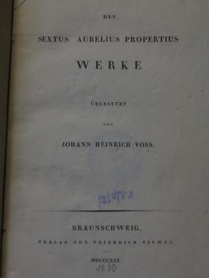 Cn 262: Des Sextus Aurelius Propertius Werke ([1830])