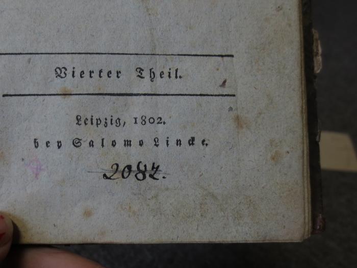 Cm 14019 4: Gedichte : von Aloy's Blumauer : Vierter Theil (1802);- (unbekannt), Von Hand: Nummer; '2087.'. 