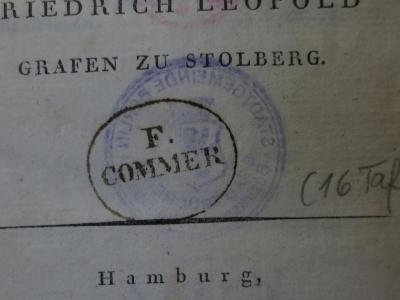 Cn 263: Vier Tragödien des Aeschylos (1802);- (Commer, Franz Alois Thedor), Stempel: Name; 'F. Commer'. 
