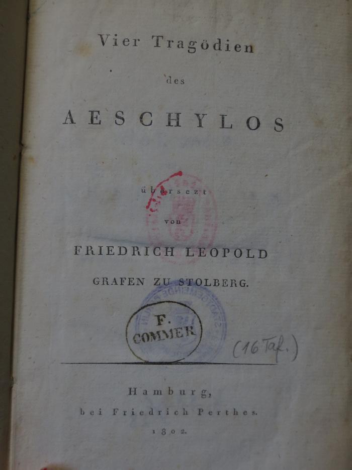 Cn 263: Vier Tragödien des Aeschylos (1802)