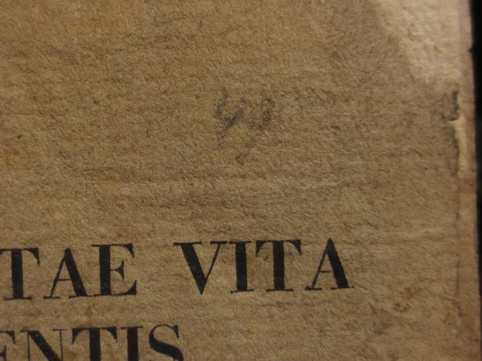 Cn 486: De jonis chii poetae vita et fragmentis : Dissertatio inauguralis quam consensu et auctoritate ordinis amplissimi philosophorum in universitate literaria friderica guilelma ad summos in philosophia honores (1836);- (unbekannt), Von Hand: Nummer; '49'. 