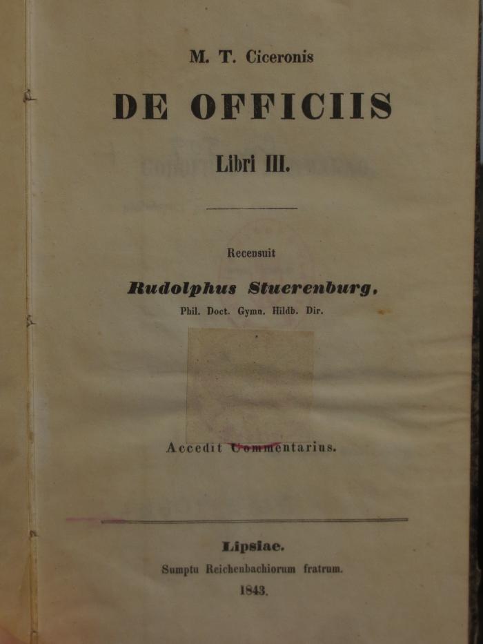 Cn 509: M. T. Ciceronis De Officiis : Libri III. (1843)