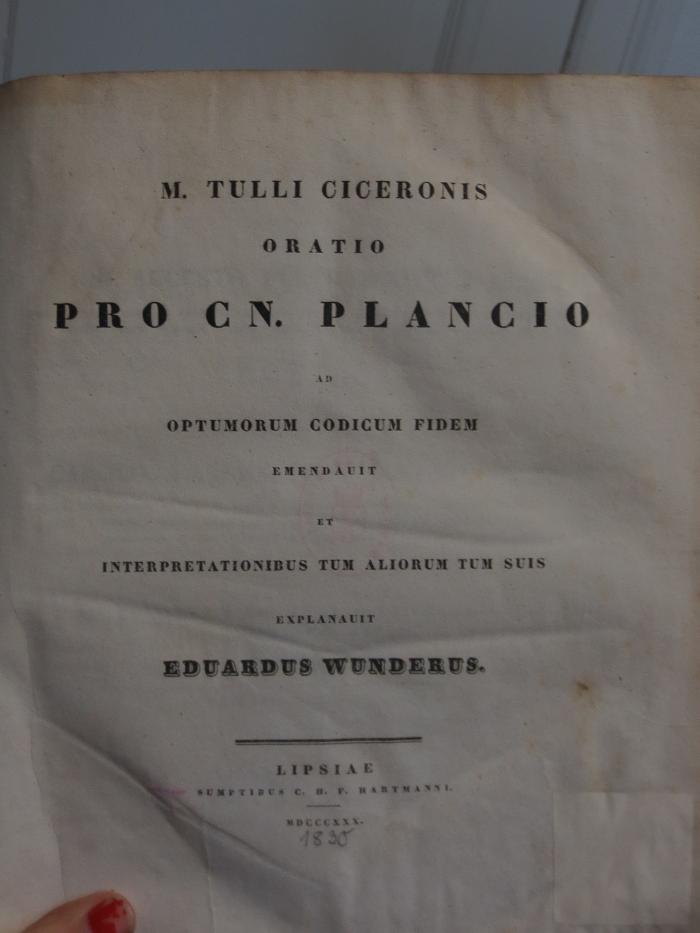 Cn 505: M. Tullius Ciceronis Oratio Pro Cn. Plancio : Ad optumorum codicum fidem ([1830])