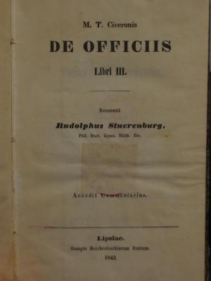 Cn 509: M. T. Ciceronis De Officiis : Libri III. (1843)