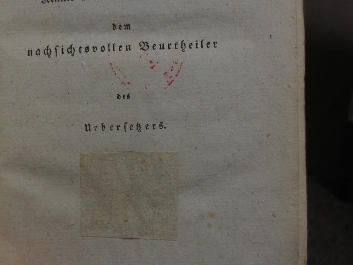 Cn 550: Des Quintus Horatius Flaccus vier Bücher der Oden in gereimter Übersetzung : nebst Erklärungen für gebildete Nichtgelehrte (1820);- (unbekannt), Überklebt: -. 