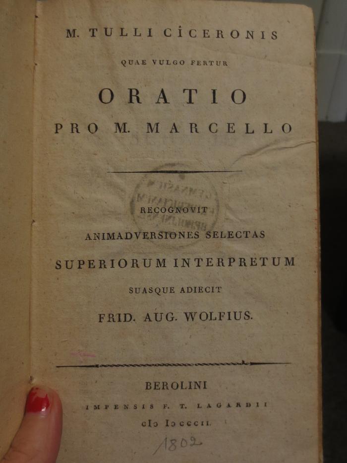 Cn 528: M. Tulli Ciceronis quae vulgo pertur Oratio pro M. Marcello ([1802])