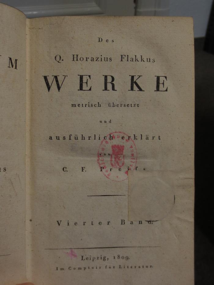 Cn 551 4: Des Q. Horazius Flakkus Werke : vierter Band (1809)