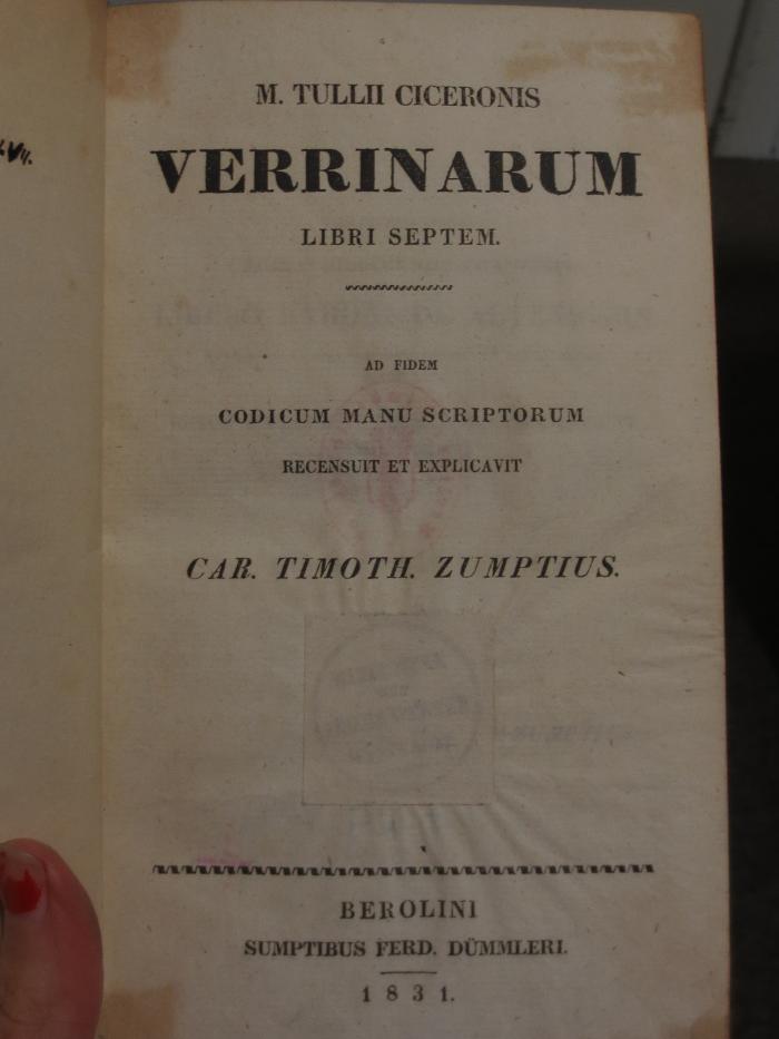 Cn 531: M Tullii Ciceronis Verrinarum : Libri septem (1831)