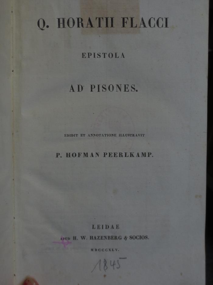 Cn 573: Q. Horatii Flacci Epistola ad Pisones (1845)