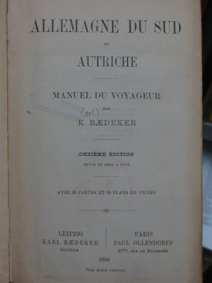Bk 1350 aa: Allemagne du Sud et Autriche : manuel du Voyageur (1896)