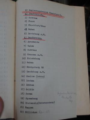 Bk 802 1891: Verzeichnis sämtlicher Ortschaften der Provinz Brandenburg (1891);G45II / 1562 (Königlich Preussisches Oberpräsidium;Oberpräsidium Charlottenburg), Von Hand: Annotation, Zeichen. 