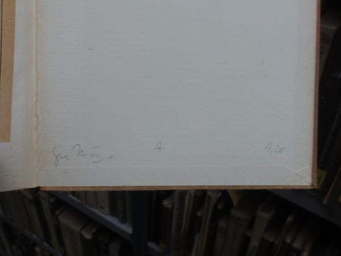 Bk 1334: Landeskunde der Grenzmark Posen-Westpreußen (1929);G45II / 2565 (unbekannt), Von Hand: Initiale, Preis, Nummer; 'A
1.20'. ;G45II / 2565 (unbekannt), Von Hand: Signatur, Nummer; 'Gu N VII'. 