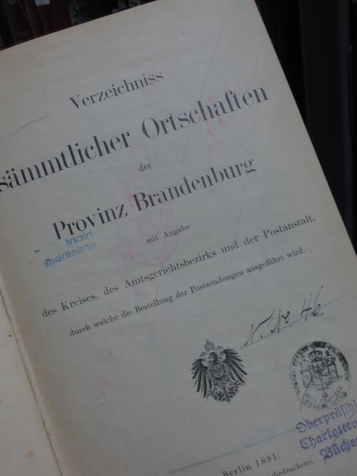 Bk 802 1891: Verzeichnis sämtlicher Ortschaften der Provinz Brandenburg (1891);G45II / 1562 (unbekannt), Radiert / Rasiert: Annotation, Zeichen. 