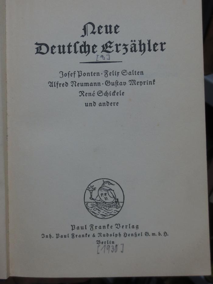 Ch 478 3: Neue deutsche Erzähler. Bd. 3 ([1930])