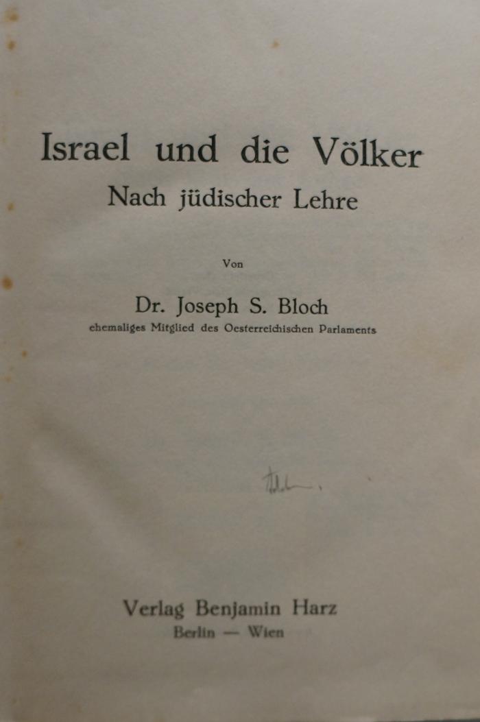 NY 1400 BLO : Israel und die Völker : Nach jüdischer Lehre (1922)