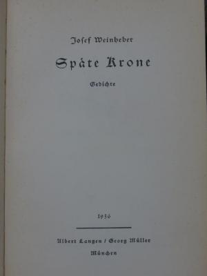 Cm 1999 2. Ex.: Späte Krone : Gedichte (1936)