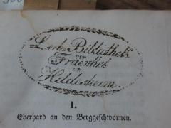 - (Leihbibliothek Fraenkel (Hildesheim)), Stempel: Name, Ortsangabe, Berufsangabe/Titel/Branche; 'Leih-Bibliothek von Fraenkel in Hildesheim.'.  (Prototyp)